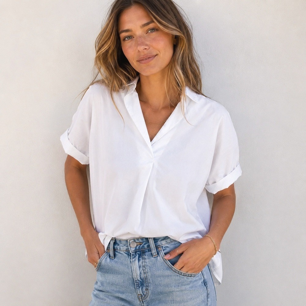 Madewell Womens White Cotton Modal Short Sleeve Popover Shirt AJ970 Size S - Picture 1 of 15